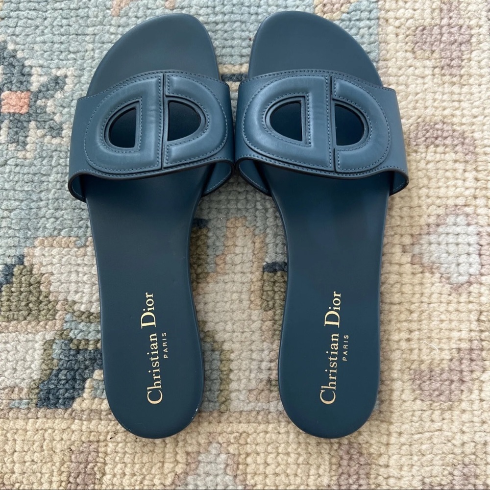 Christian Dior Dway Blue Leather CD Slides Size 40